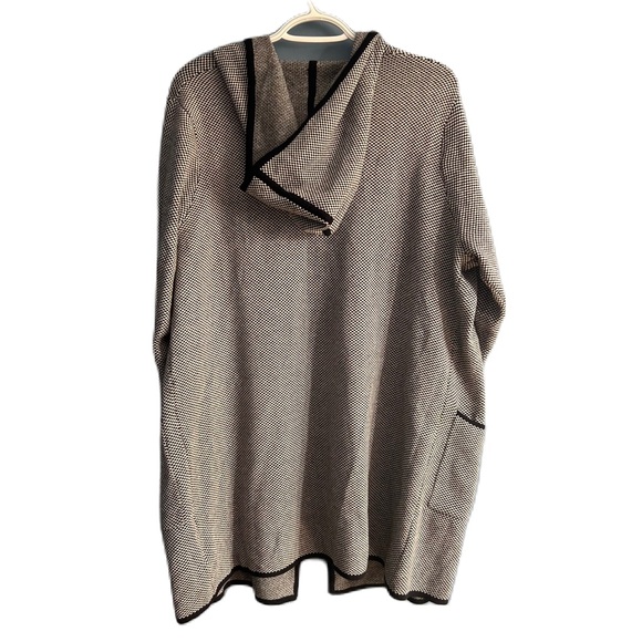 Adrienne Vittadini Hooded Checked Sweater Cardigan Open Front - Picture 2 of 5